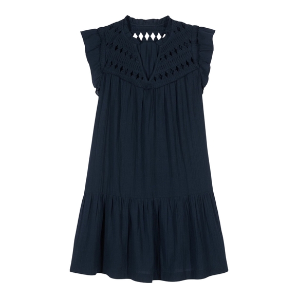 ba&sh Bluma Mini Dress Navy Marine   Flared Cut-Out V-Neck  Size Small (1) NWT - Picture 1 of 16